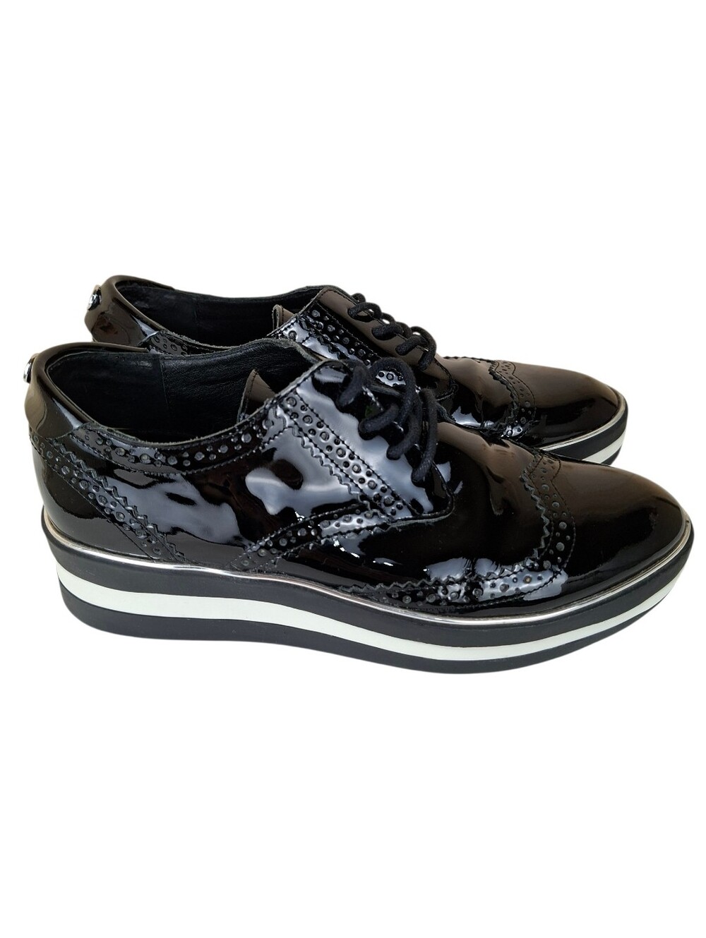 The Wishbone Collection Diana Black Patent Leather Lace Up Brogue Oxford Shoes
